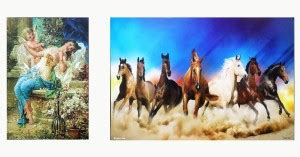 Combo of Running Horses With Blue Sky BG and Cute Little Angle and Girl ...