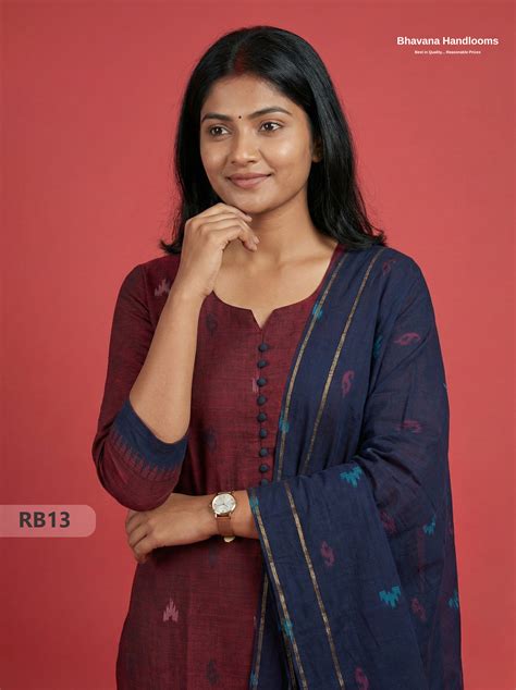 Women’s Handloom Printed Cotton Suit Set with Potli Balls – Dark Red ...