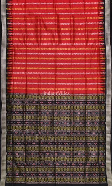 Red Black Buti Design Bomkai Sambalpuri Silk Saree – IndianVillèz