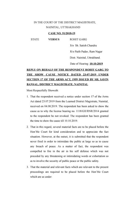 Reply Mohit Agg - IN THE COURT OF THE DISTRICT MAGISTRATE, NAINITAL ...