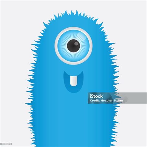 Cute Blue Fuzzy Monster Smiling With One Big Eye And One Tooth Stock ...