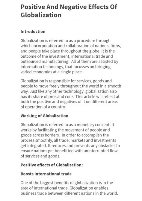 SOLUTION: Positive and negative effects of globalization - Studypool
