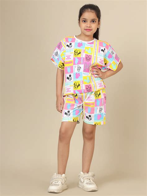Mickey & Friends Printed T-Shirt & Shorts Co-Ords Set For Girls – Kidsville
