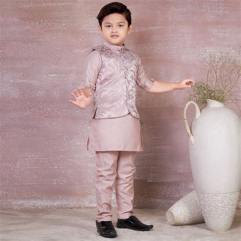 Buy Ministitch Self Designed Kurta Pyjama And Jacket Set For Boys Onion ...
