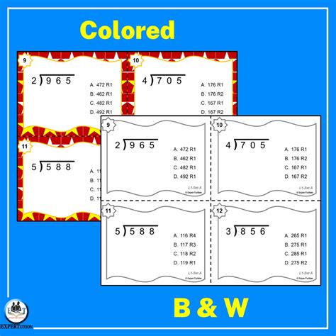 3 Digit by 1 Digit Long Division Grade 4 Practice Task Cards - ExperTuition