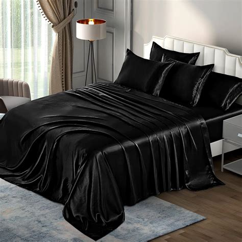 Amazon.com: P Pothuiny 6 Pieces Queen Satin Sheets Luxury Silky Black ...