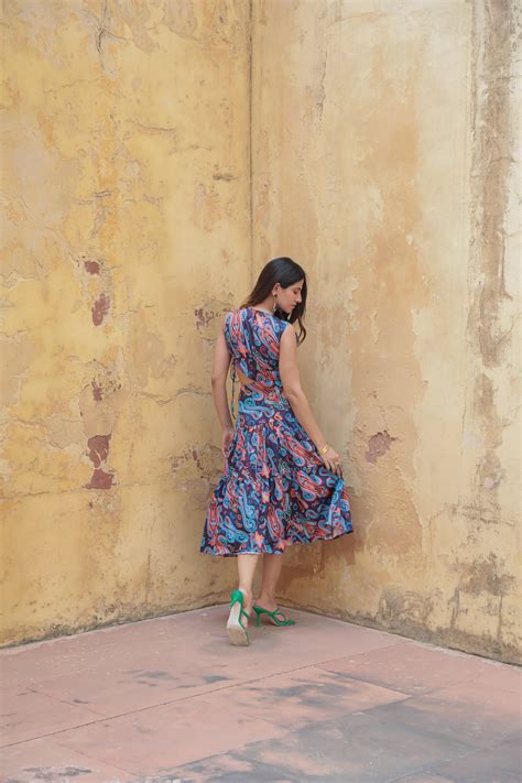 One Side Waist Cut-out Purple Paisley Cotton Printed Dress – Moonstruck