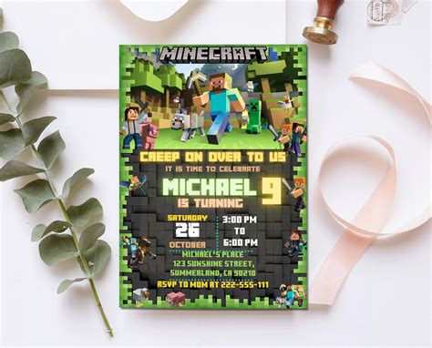 Minecraft Editable Birthday Invitations