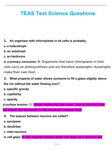 ATI TEAS Test Science Questions and Answers(Full test bank) - ATI TEAS ...