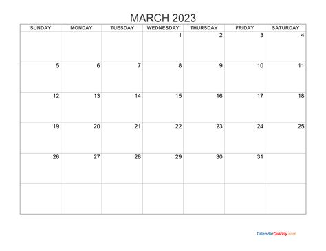 Blank March 2023 Calendar Template - Printable Word Searches
