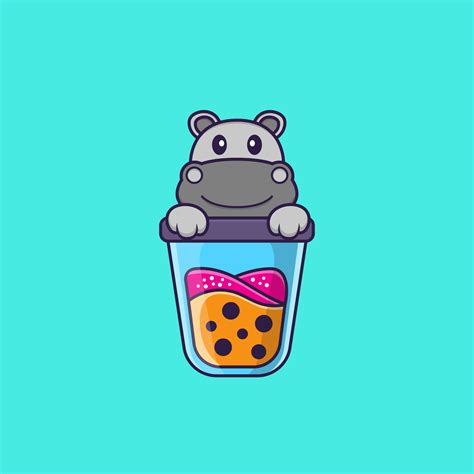 Cute hippopotamus Drinking Boba milk tea. Animal cartoon concept ...