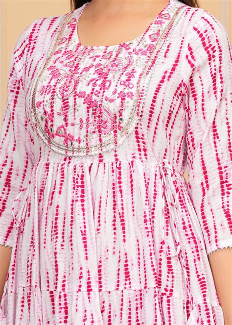 Pink White Tie-Dye Rayon Anarkali Gown – Friendmade