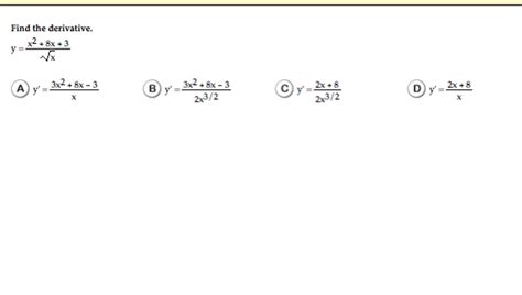 Solved Find the derivative. y = x^2 + 8x + 3/Squareroot x | Chegg.com