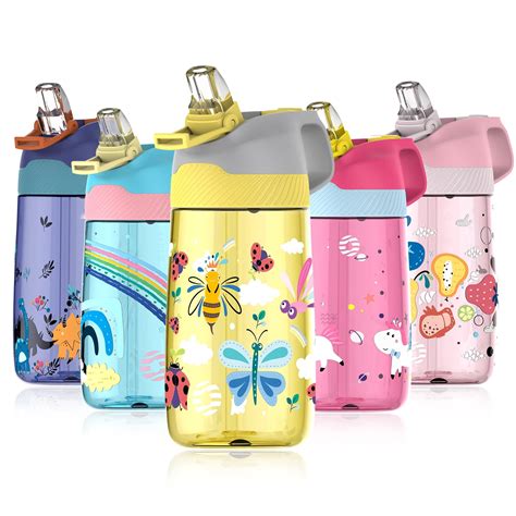 Kids Water Bottle, FJbottle 16 oz Water Bottle with Straw Lid Care for ...
