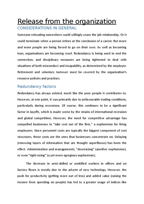 Organizational Release Management: HR's Role and Redundancy Factors ...