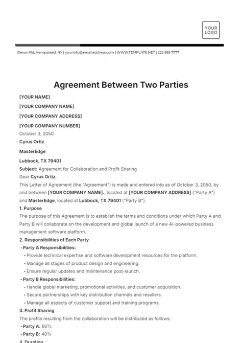 Legal Contract Between Two Parties Template - Ablebionics