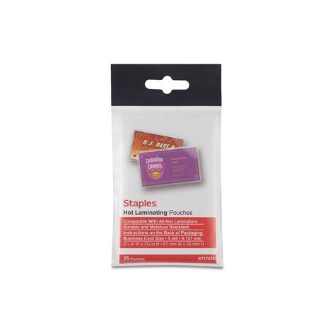 Staples Thermal Laminating Pouches, Business Card, 5 Mil, 25/Pack ...