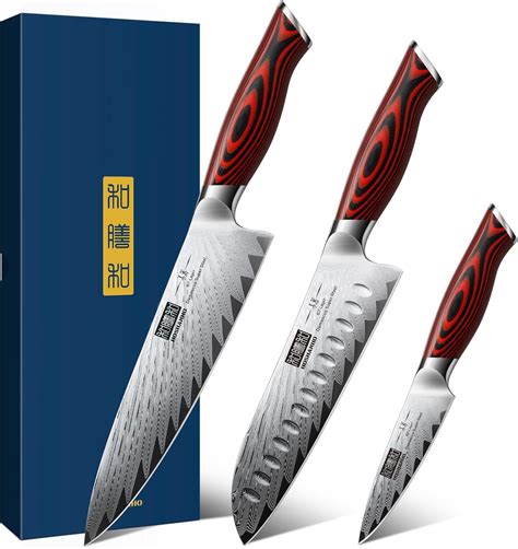 Amazon.com: HOSHANHO 3 Pieces Damascus Kitchen Knife Set Ultra-Sharp ...