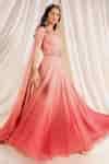 Buy Pink Georgette, Shantoon One Shoulder Embellished Ombre Gown For ...