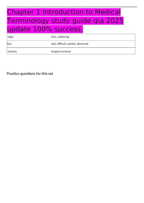 Chapter 1 Introduction to Medical Terminology study guide qa 2025 ...