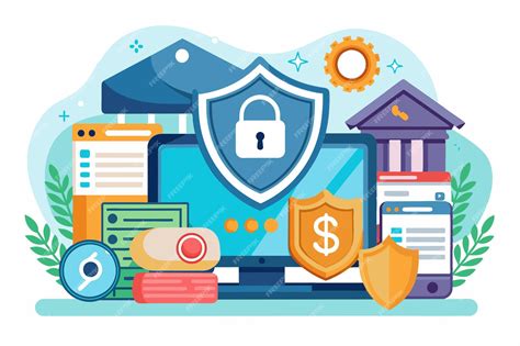 An illustration depicting online banking security features with various ...