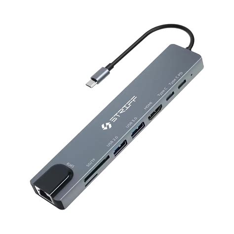 STRIFF USB Type-C Hub Dock 8-in-1 HDCP Aluminium Adapter