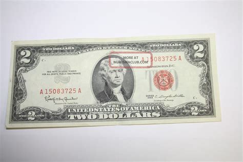1963 Two Dollar Red Seal $2 Bill Great Vintage Note A 15083725 A 1963