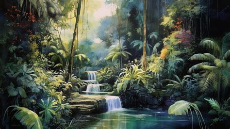 Jungle Stream | AI Art Watercolor Painting | Lush Rainforest ...