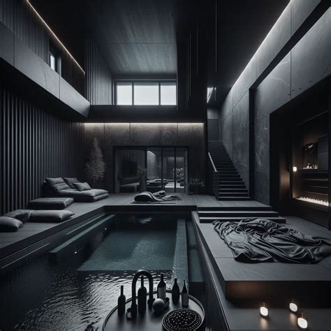 Luxury Indoor Swimming Pool with Black Walls
