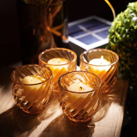 Set of 4 Light Amber Swirl Cut Tealight Holders