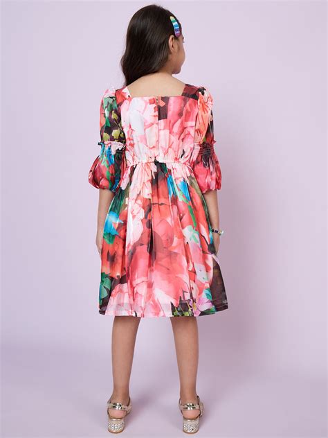 Girls Floral Print Dress with Purse 17337 | Peppermint