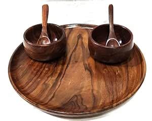 Buy AFIRAA® Sheesham Wood Serving Dinner Plate Set (Brown, Plate =10 ...