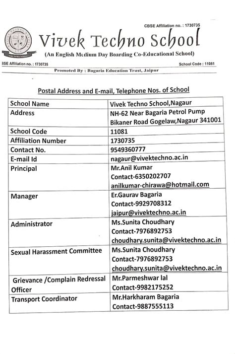 Vivek Techno School, Nagaur