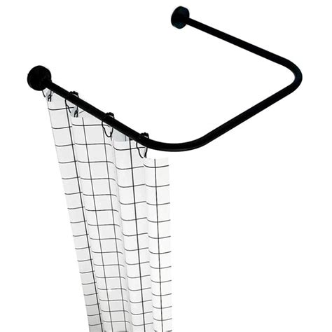 Black Shower Curtain Rod Extendable U Shaped Corner Bath Curtain ...