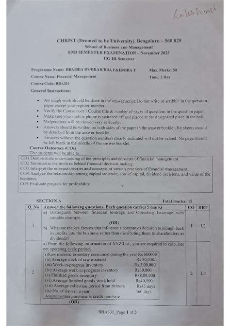 Pyqp - Previous Year Question Paper 2nd Sem BBA for Financial ...