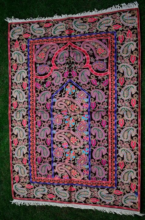 Black colour with multi colour thread kashmiri aari work prayer rug