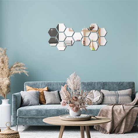 WallDaddy Mirror Stickers for Wall | Pack of (15 Silver Hexagun - 3D ...