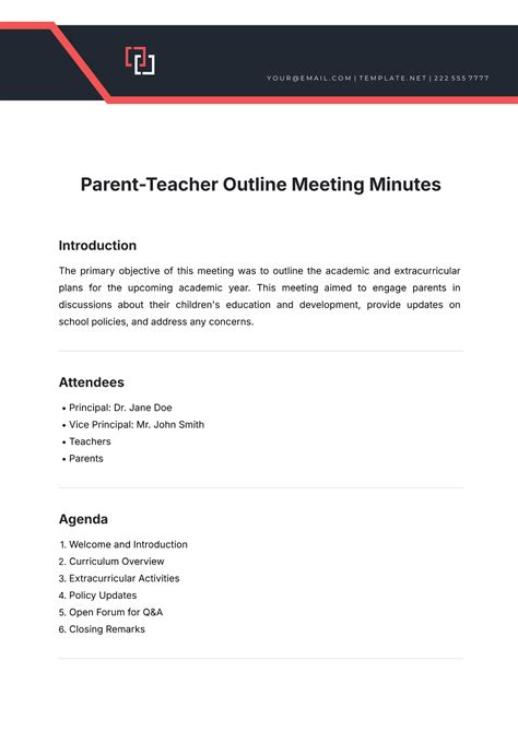 Free Parent-Teacher Outline Meeting Minutes Template to Edit Online