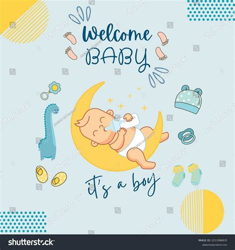 Editable Illustrated Welcome Baby Boy Template Stock Vector (Royalty ...