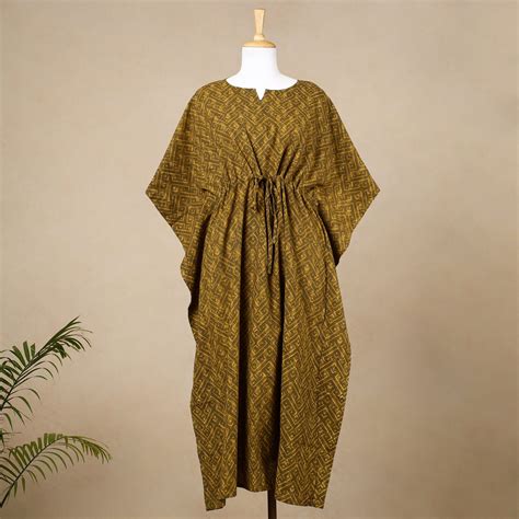 Hand Block Printed Cotton Kaftan with Tie-Up Waist