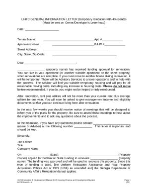 Sample Temporary Relocation Notice (Tenant) Grantee or ... Doc Template ...