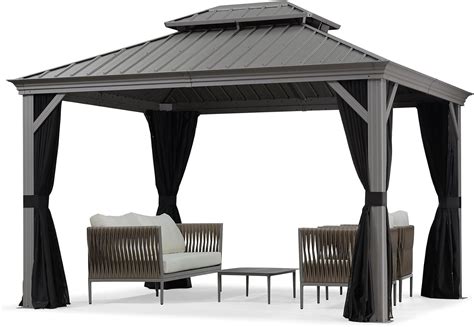 PURPLE LEAF Extra Large 10 x 12 ft Aluminum Gazebo - Light Grey Hardtop ...