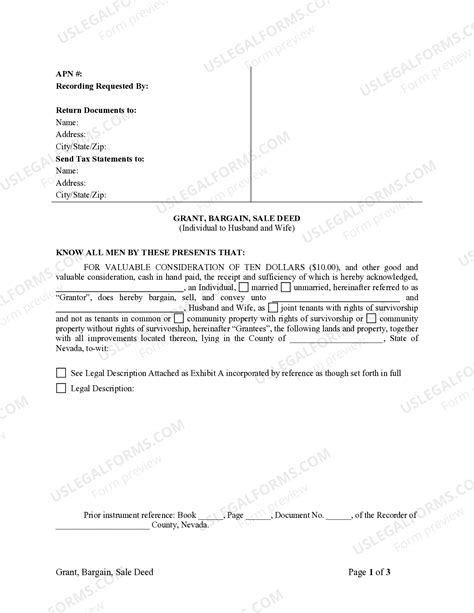 Las Vegas Nevada Grant, Bargain - Bargain And Sale Deed | US Legal Forms