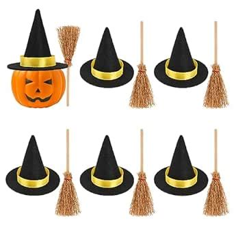 Luckforest Mini Witch Hats and Mini Broom, Small Witch Hats for Crafts ...