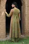Buy Green Tissue, Silk Embroidery V-neck Floral Print Kalidar Kurta ...