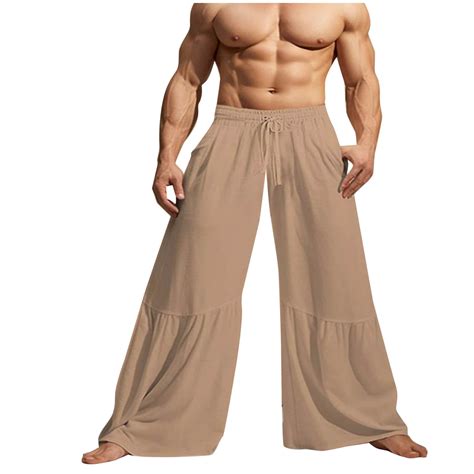 Dovford Men's Wide Leg Palazzo Pants Solid Linen Yoga Lounge Hippie ...
