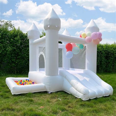 White Bounce House, Castle Theme Kids Inflatable Trampoline with UL ...