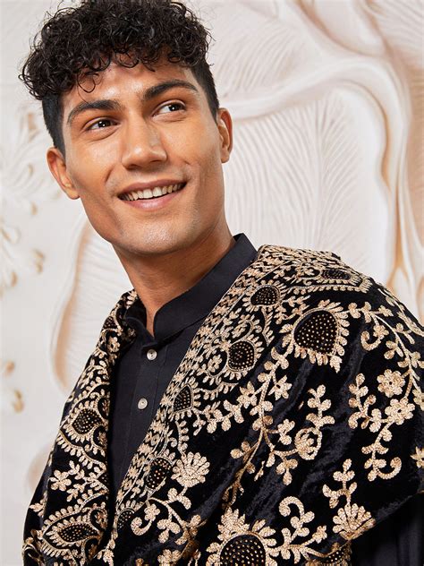 Men's Kurta Patiala Dupatta Viscose in Black | VASTRAMAY – vastramay