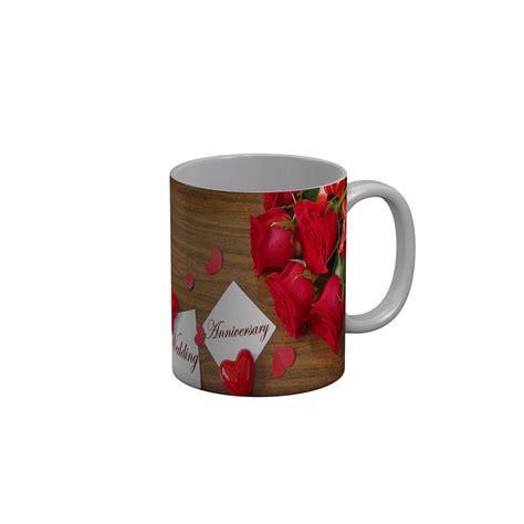FunkyDecors Happy Wedding Anniversary Ceramic Mug, 350 ML, Multicolor