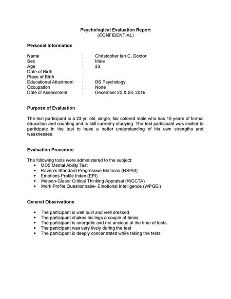 Psychological Report - BS Psychology - Studocu